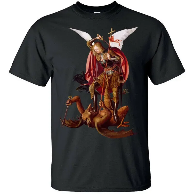 Saint Michael The Archangel Destroy Devil. Christian Catholic T-Shirt. Summer Cotton Short Sleeve O-Neck Mens T Shirt New S-3XL