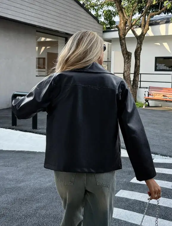 2025 Autumn/Winter New Women's Fashion Casual Retro Long Sleeve Leather Jacket Women's Wear