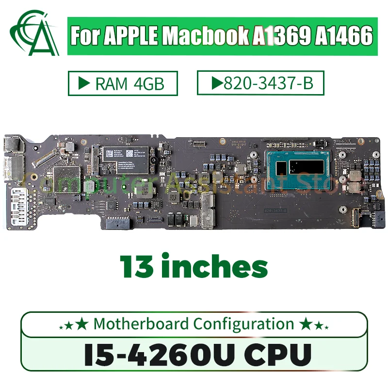 

820-3437-B For APPLE Macbook 13 inches A1369 A1466 Laptop Motherboard 2013 2014 Year With I5-4260U 4GB Notebook Mainboard Tested