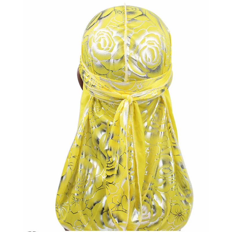 Jedwabny Durag z Kwiatowym Wzorem Długie Paski Czapka Turban dla Kobiet i Mężczyzn Unisex Akcesoria do Włosów Nakrycie Głowy Modny Styl Bandana