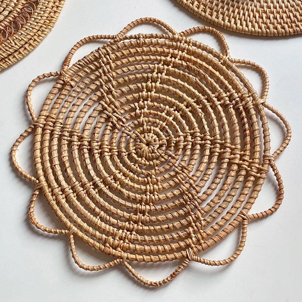 25/30/33cm Boho Wall Hanging Basket Decor Rattan Flat Round Woven Macrame Tassels Tapestry Bamboo Serving Tray Art Craft Decor