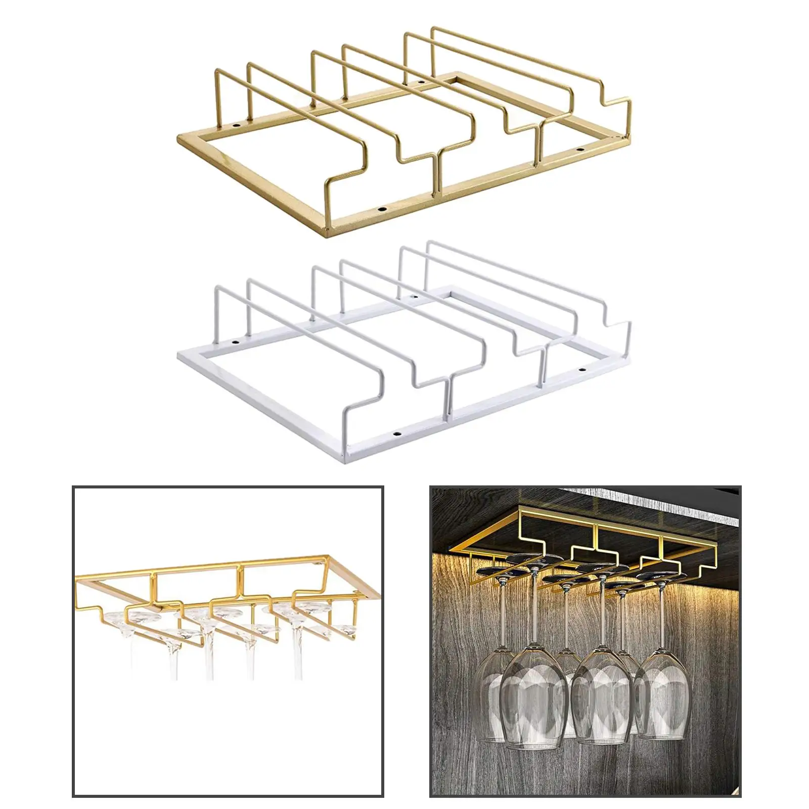 

3 Rows Hanging Wine Glass Holder Hanging Cup Holder under Cabinet Stemware Rack Storage Organizer for Kitchen Pantry Or Bar