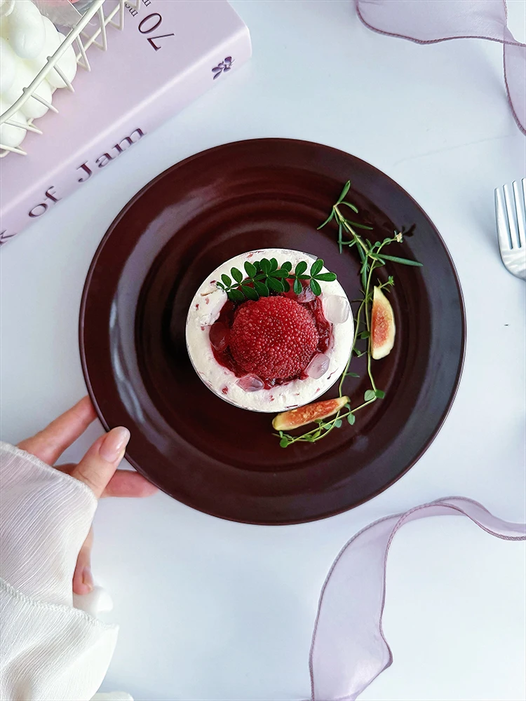 

Тарелка для стейка и десертов Cherry Purple Cerc, европейская круглая тарелка для ужина, глубина 3 см, однотонная.