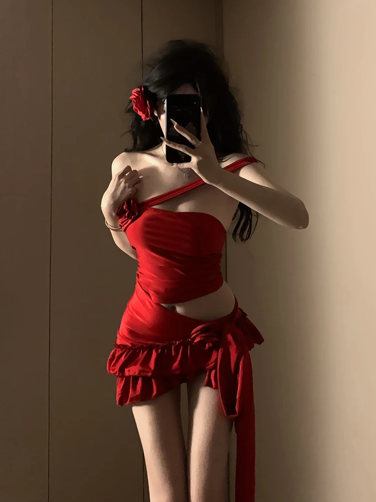 

Red Bikini Pure Desire Sle Women's Two-Piece Swimsuit Slimming Small Chest Island Vaion Sexy Spicy Girl Aosphere