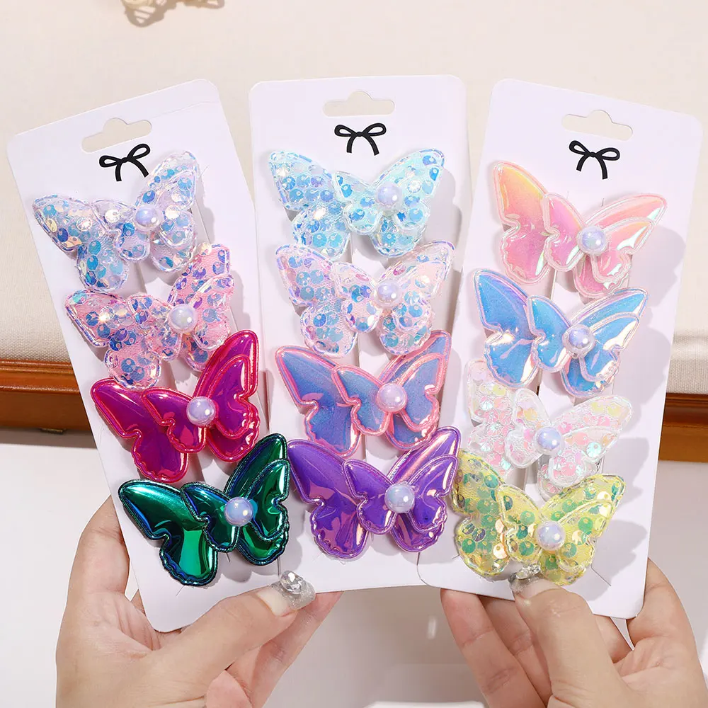 

4Pcs Girls Cute Sequins Double Butterfly Hair Clip Bow Hairpins DIY Headwear Bow Decor Hairgrip Children Hair Clips for Girls
