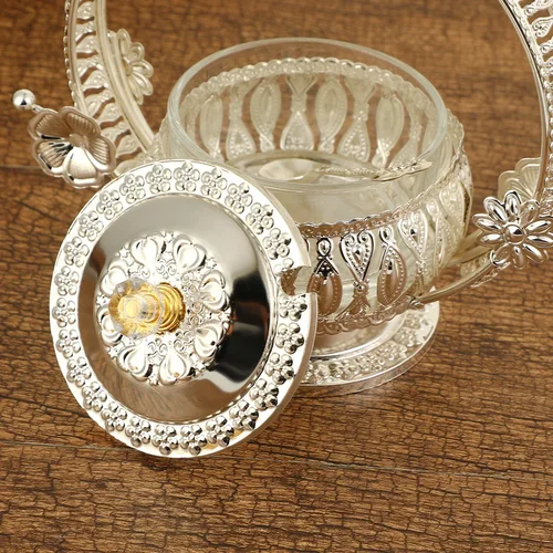 틈새 가벼운 럭셔리 설탕 컵 조미료 병, 유럽 복고풍 디자인 감각, 다리미 유리 조미료 항아리, 가정용 주방 공예