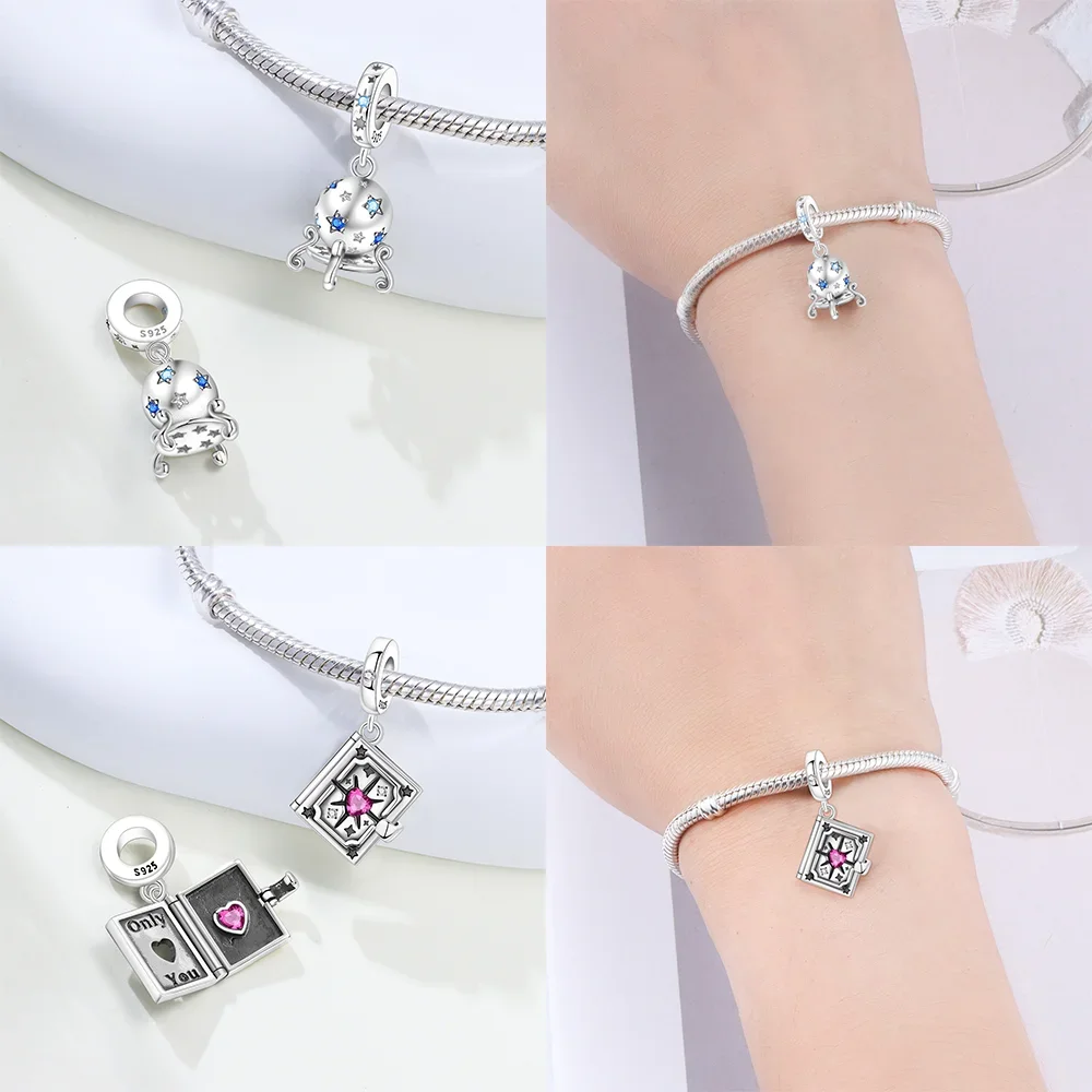 Silver-Plated Star Snowflake Dangle Charms Beads for Bracelets