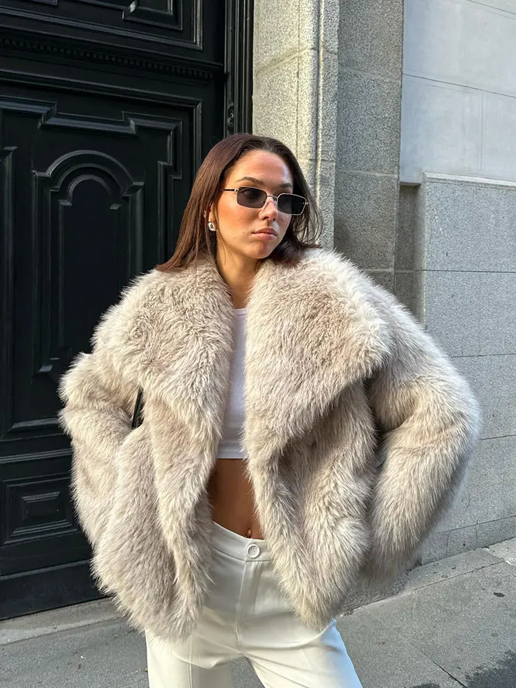 HH 2025 女性用ヴィンテージコート 人工毛皮風ショートジャケット レディース 暖かいプラッシュ エレガント カジュアル ラペルカラー 厚手アウター