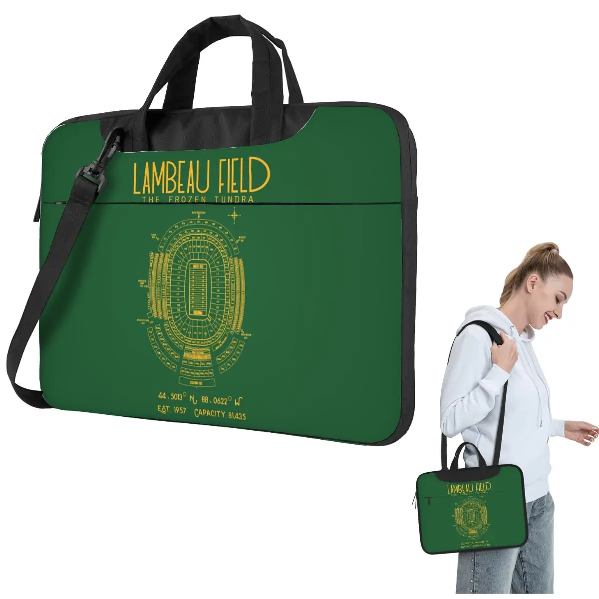 

Green Bay Packers Lambeau Field Stadium Laptop Bag Protective Case Computer Bag 13 14 15.6 Inch Laptop Pouch For Macbook Pro Air