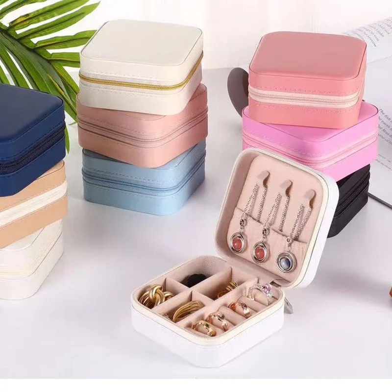 Portable Mini Jewelry Storage Box Travel Organizer Jewelry Case Leather Storage Earrings Necklace Ring Jewelry Organizer Display