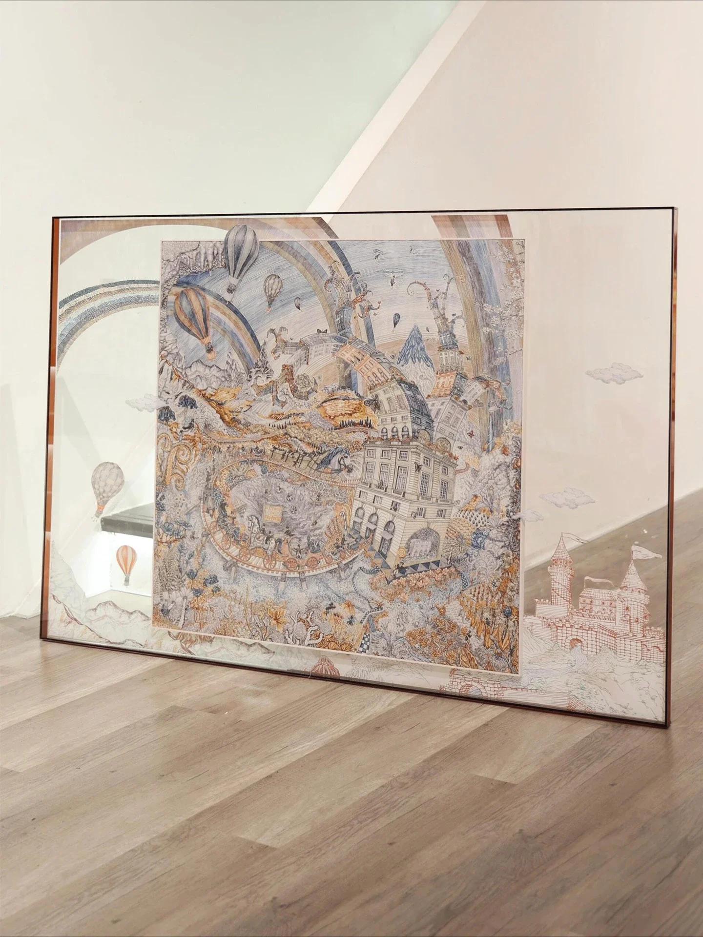 Silk scarf decorative painting light luxury high sense simple French cream style living room hanging painting sofa background