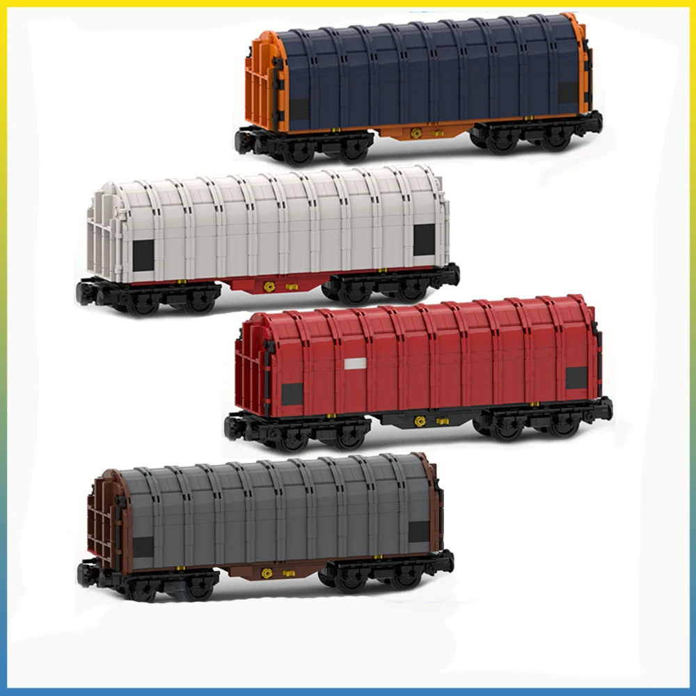 

MOC 822PCS City Industrial 4 Axles Sliding Tarpaulin Freight Wagon Cargo Train Car Model Creative ChildToy Gift Technology Block