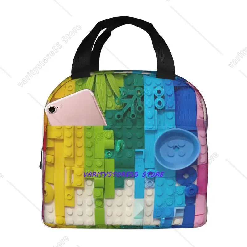 Building Blocks Diagonal Pattern Thermal Insulated Lunch Bags Women Lunch Container for School Children Storage Food Bento Box