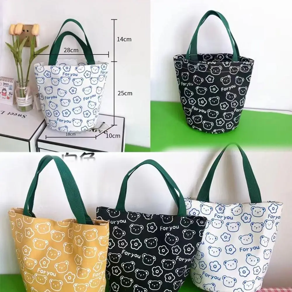 Borsa Tote in tela per cartoni animati per donna borsa per il pranzo alla pesca con Mini borse da Picnic Casual di grande capacità