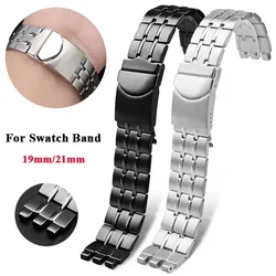 Solid Stainless Steel Watch Strap 19mm 21mm for Swatch Wach Band Replacement Bracelet Metal WristBand Folding Buckle Accessories