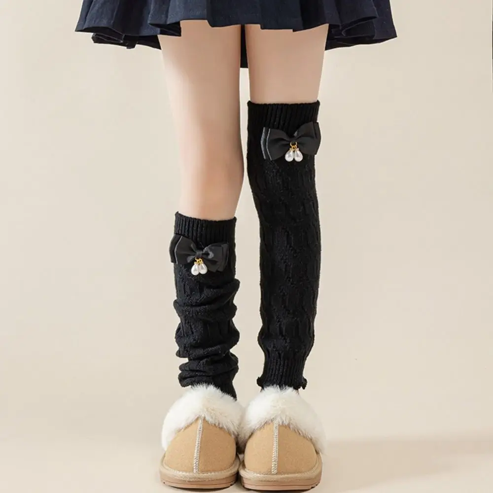 

Kawaii Japanese Style Children's Leg Warmers JK Bowknot Knitted Leg Cover Lolitas Woolen Bow Leg Socks Baby