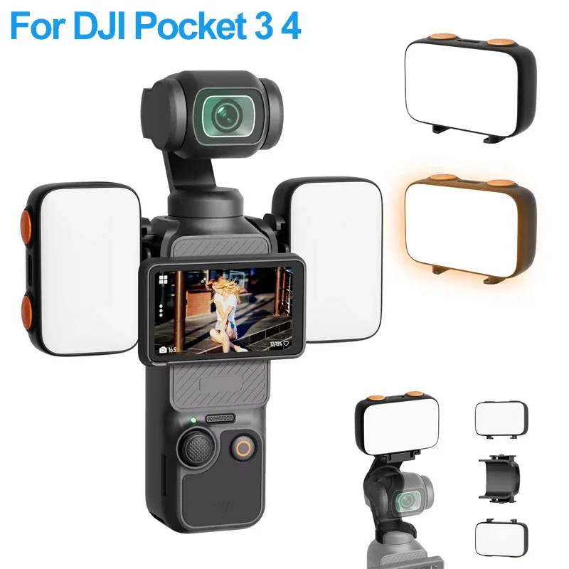 Luz LED para DJI OSMO Pocket 3 4, Acessórios para Gimbal, Iluminação Auxiliar para Vlog e Vídeo, Brilho Ajustável de 3000-6500K