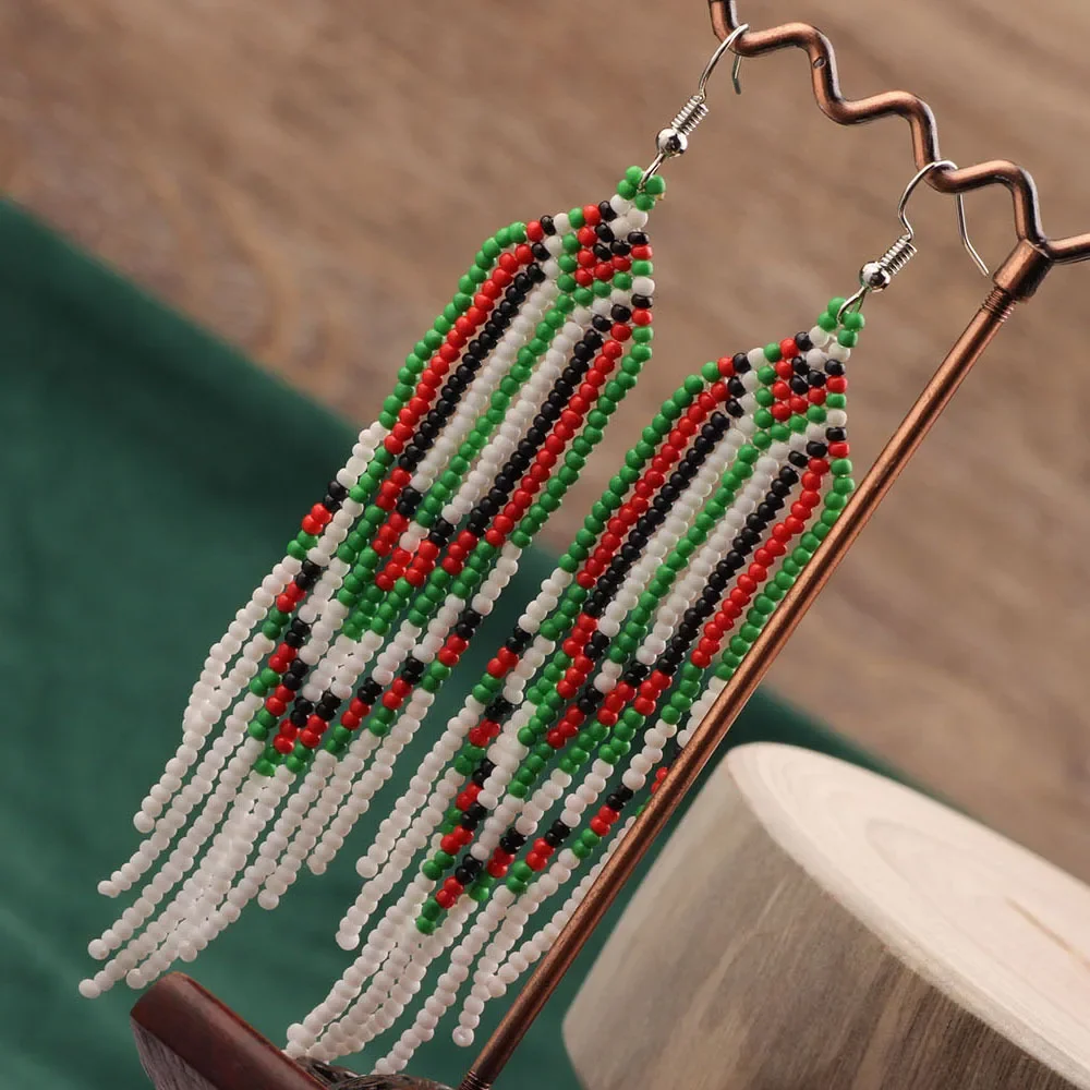 

Beaded earrings Tassel Chroma Originality Design Splice Hand knitting Alloy Bohemia Simple Geometry Rice bead earrings