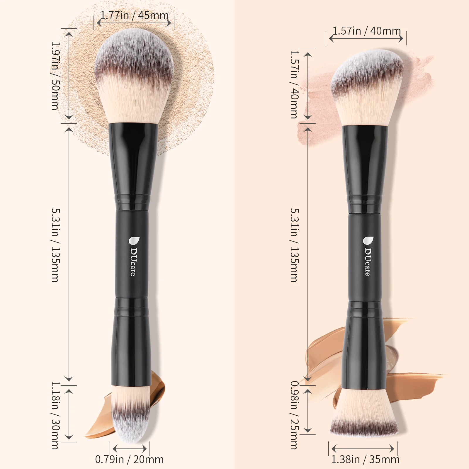 DUcare Makeup Brushes Double-end Foundation Contour Setting Powder Brush Concealer Bronzer Makeup Brush Set 2Pcs Face Brush