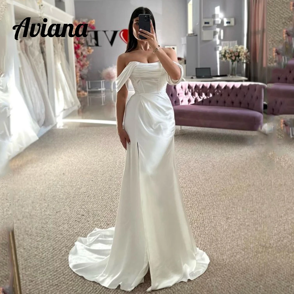 

Customized Modern Mermaid Satin Wedding Dress Women Sexy Off The Shoulder Ruched Corset Top Brides Gown Side Slit 2025