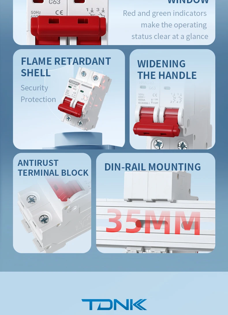 TDNK AC Mini-Leitungsschutzschalter MCB 1P 2P 3P 4P 6A-63A C-Typ DIN-Schienen-Luftschalter für den Überlastschutz im Haushalt – Detail 2