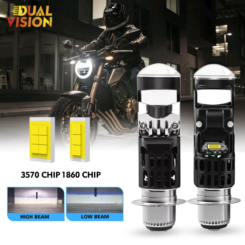 Dualvision 1x AC/DC 9-60V P15D H6M LED Motorcycle Mini Projector Headlight Bulbs 6000K High/Low Beam for Yamaha Raptor UTV ATVs