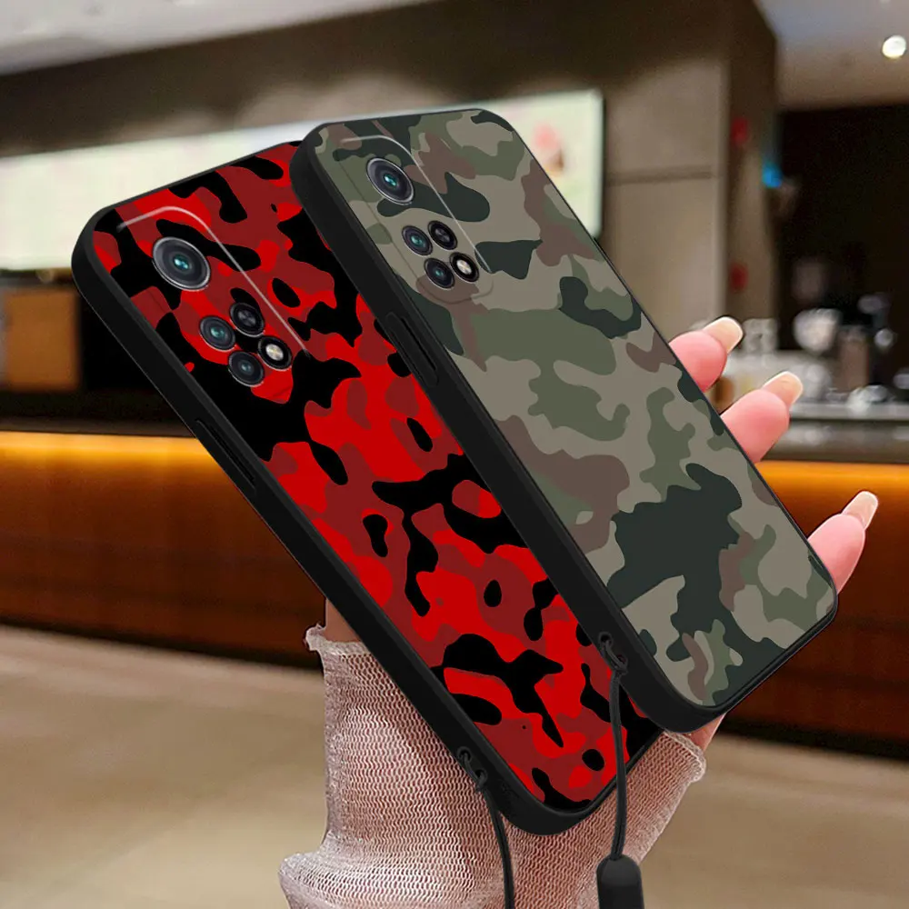 

Camouflage Camo Phone Case For Xiaomi Redmi Note 12 11 10 10S 9T 9 8 7 Pro Plus 10C 9A 9C 9T 4G 5G Cover With Hand Strap