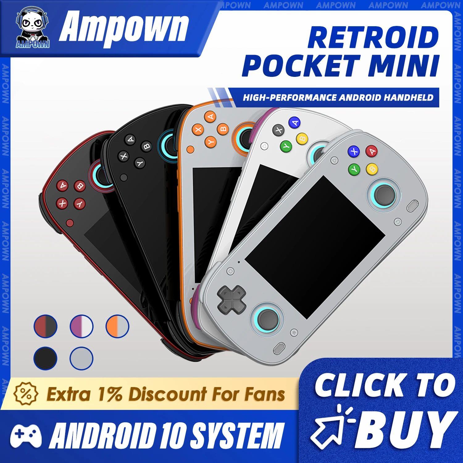 Retroid Pocket Mini وحدة تحكم بجهاز لعب محمول 3.7 بوصة AMOLED شاشة Android10 إخراج الفيديو عصا التحكم RGB تأثير الإضاءة التبريد النشط