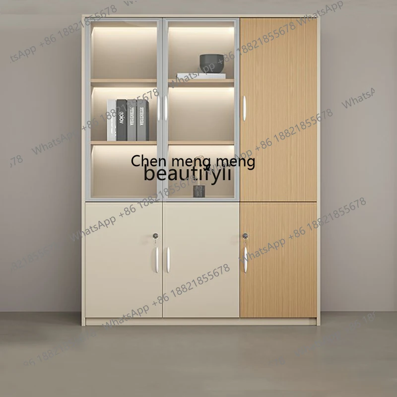 

Office Documents Locked Wooden Storage Glass Files Solid Wood Bookcase Locker