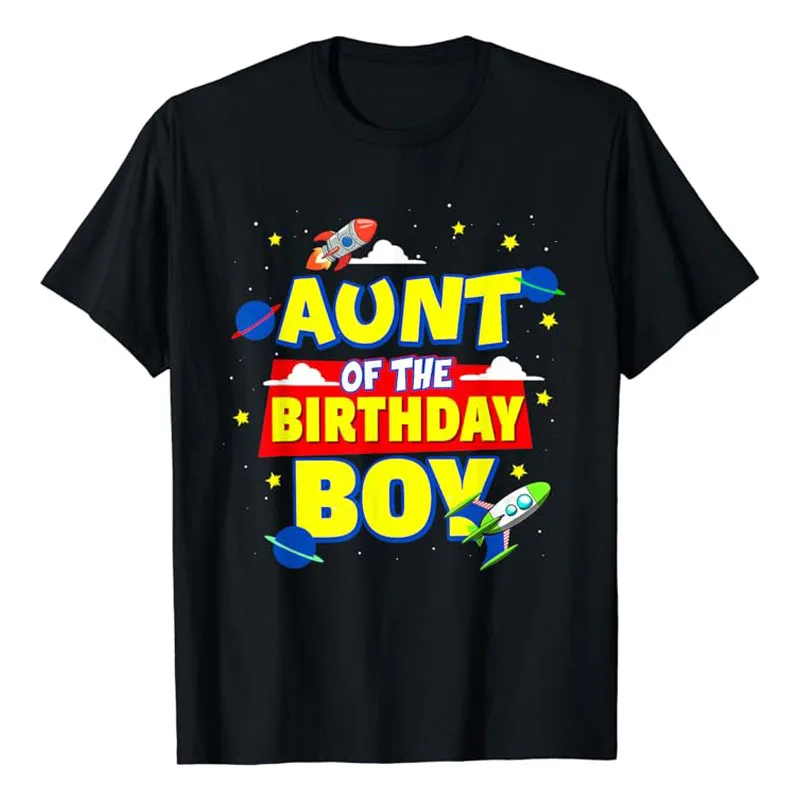 Aunt of The Birthday Astronaut Boy Outer Space Theme Party T-Shirt Boys Fashion Sons Nephews Bithday Presents Graphic Tee Tops