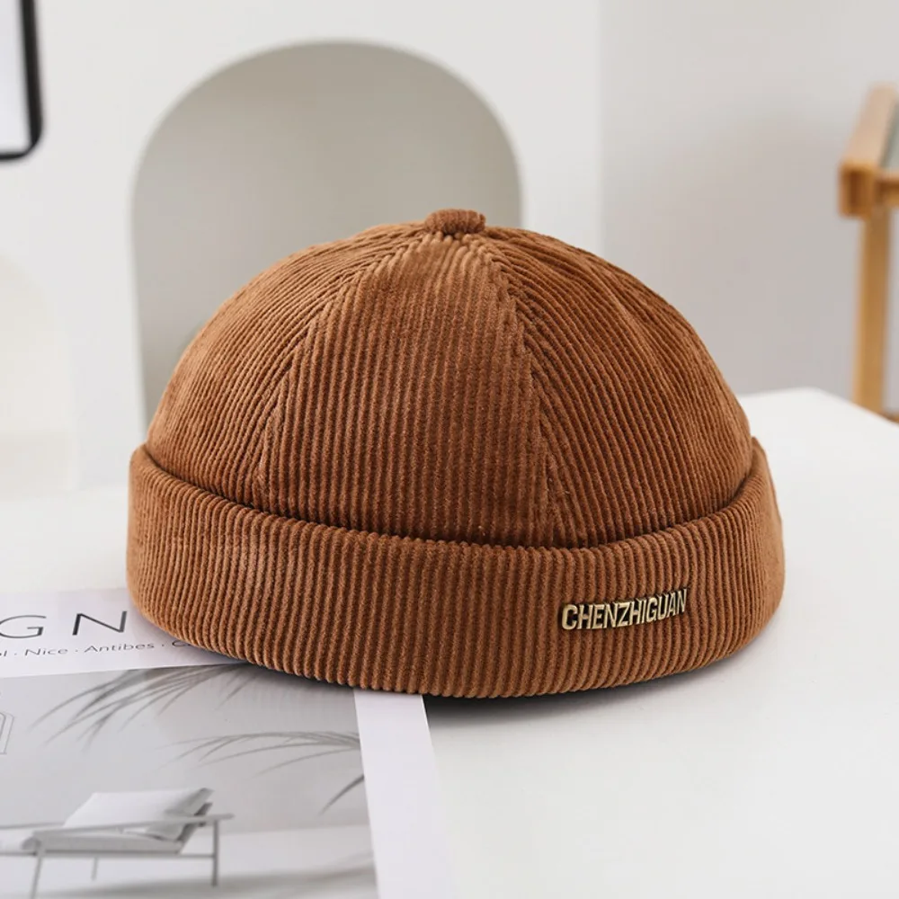 

Casual Retro Corduroy Hat Japanese Style Adjustable Melon Skin Hat Versatile Brimless Hat Unisex Fit