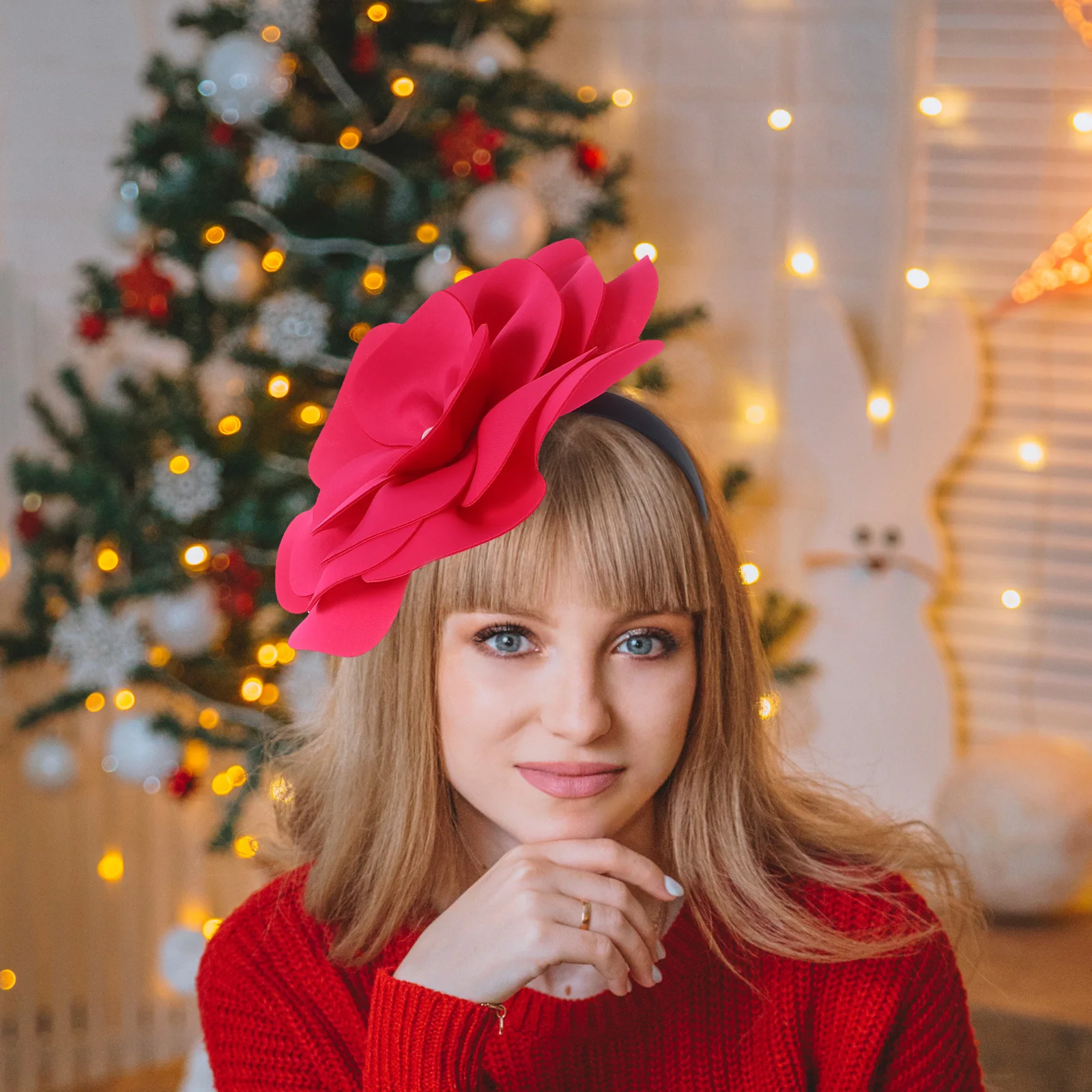 Large Flower Cocktail Fascinator Bridal Headband Fake Pearl Flower Hairband Wedding Party Photoshoot Accessory