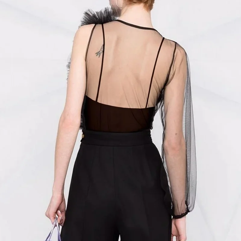 WackDaria Halloween Women Deep V Cosplay Swimsuit One Piece Mesh Evil Eyes Black Swimsuit Wear Party Sexy Bathing Suit