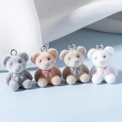 4pcs Korean Fashion Flocking Bear Charms Pendant for Girls Women Kawaii Colorful Bear Charms Jewelry DIY Accessories