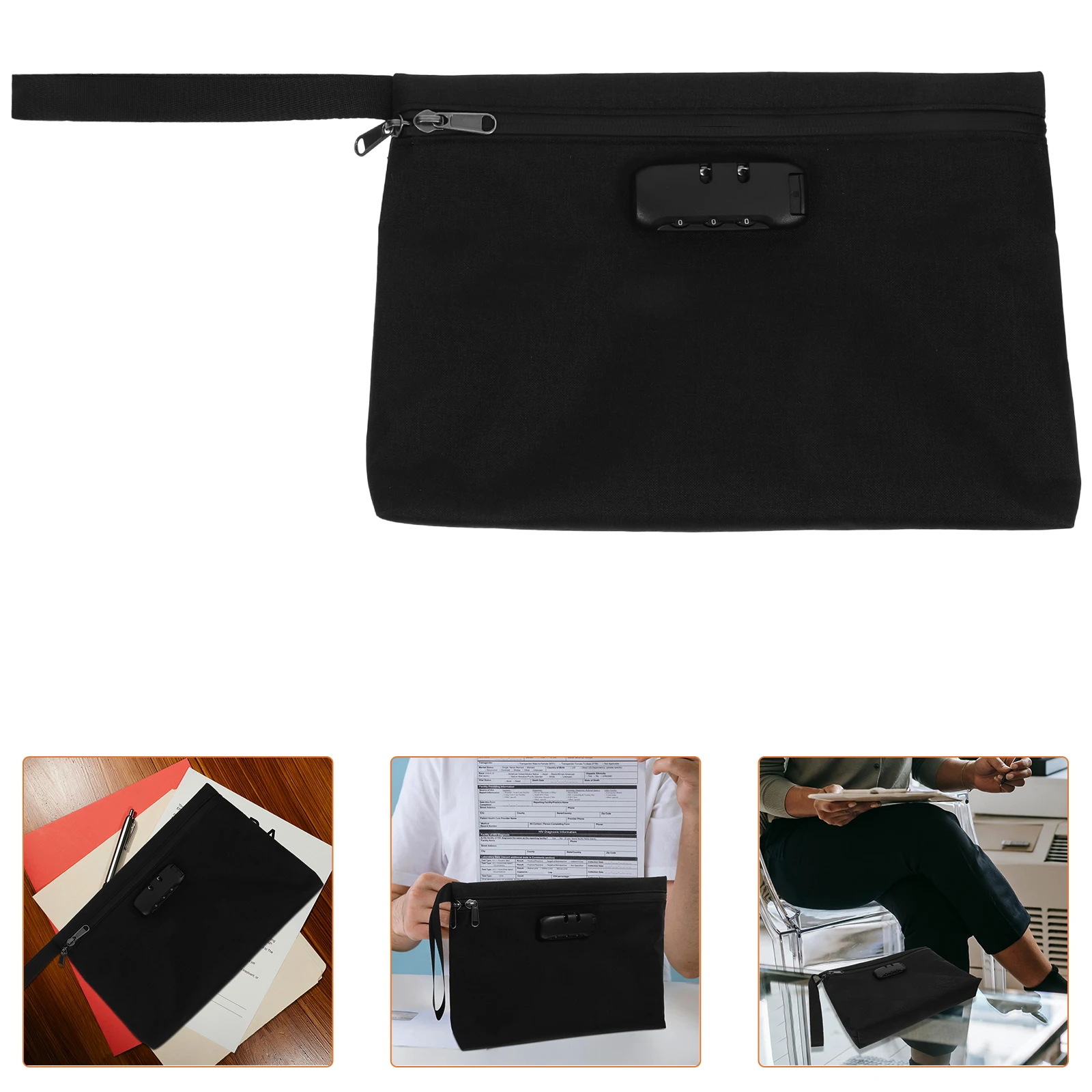 

Secure Locking Document With Combination Lock Splashproof Storage Pouch Cash Files Credit Cards Black Lockable Folder For