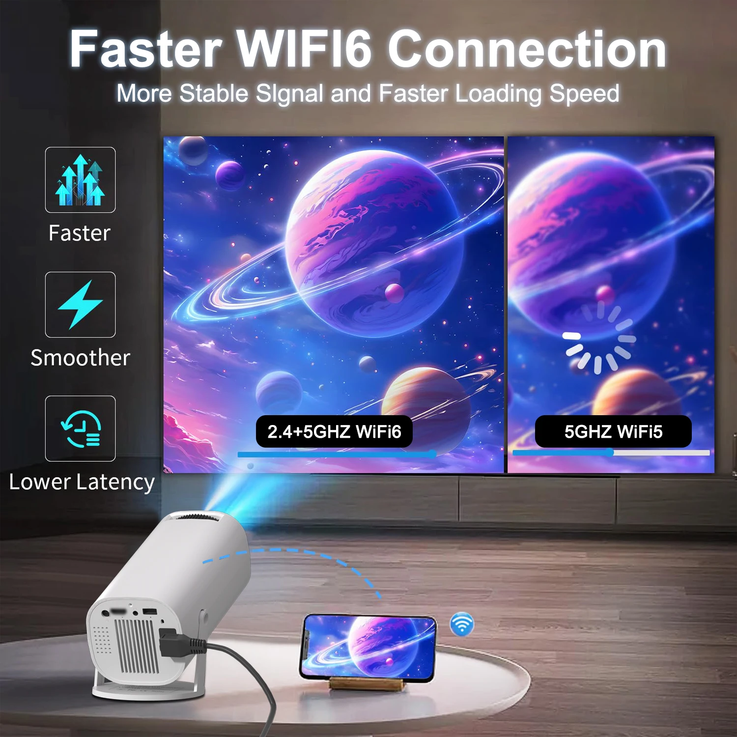 Mini proyector Android con alta resolución, WiFi y Bluetooth, AirPlay - imagen 4