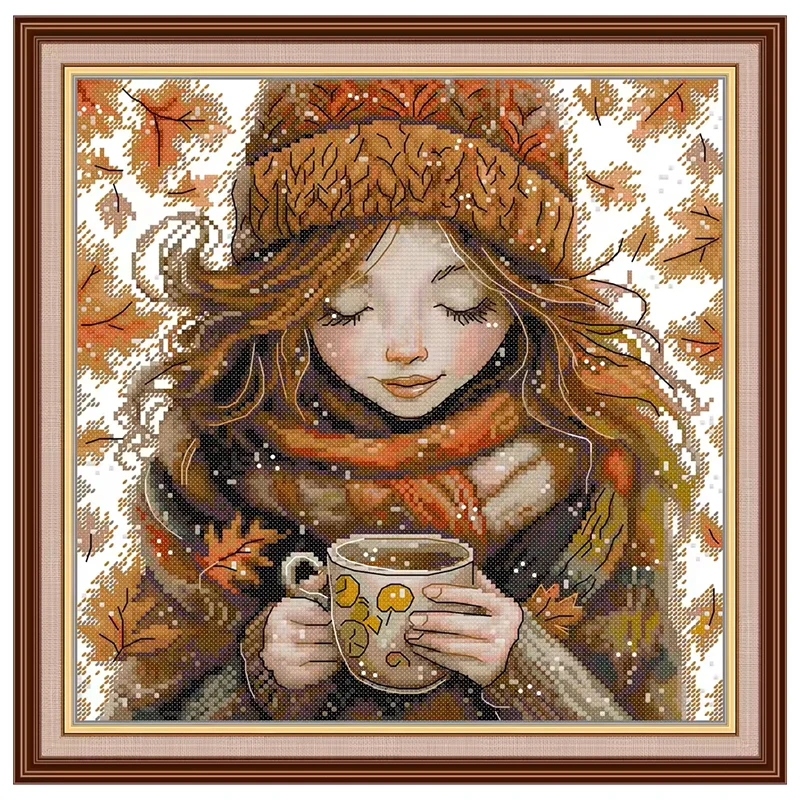 Winter Warm Tea Patterns Counted Cross Stitch Set DIY 11CT 14CT 16CT Stamped DMC Cross-stitch Kit Embroidery Needlework Crafts