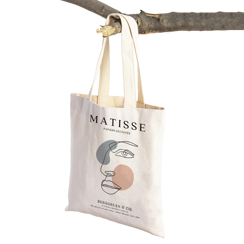 Abstract Matisse Face Coral Leaf Landscape  Women Shopping Bags Reusable Both Sided Print Casual Canvas Shopper Bag Handbag Tote