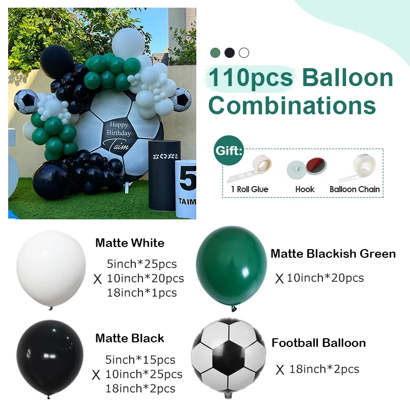 110pcs Football Balloon Garland Kit Green Black White Balloon Boy Theme Party Decoration Baby Shower Birthday Party Decoration