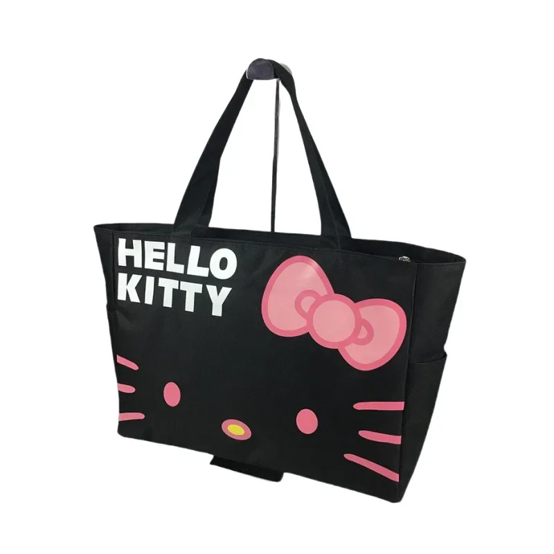 Santio Hello Kitty กระเป๋าเดินทางกันน้ำแบบพกพาผ้าใบแฟชั่น, กระเป๋าช้อปปิ้งพับความจุขนาดใหญ่กระเป๋าคุณแม่สะพายไหล่ข้างเดียว