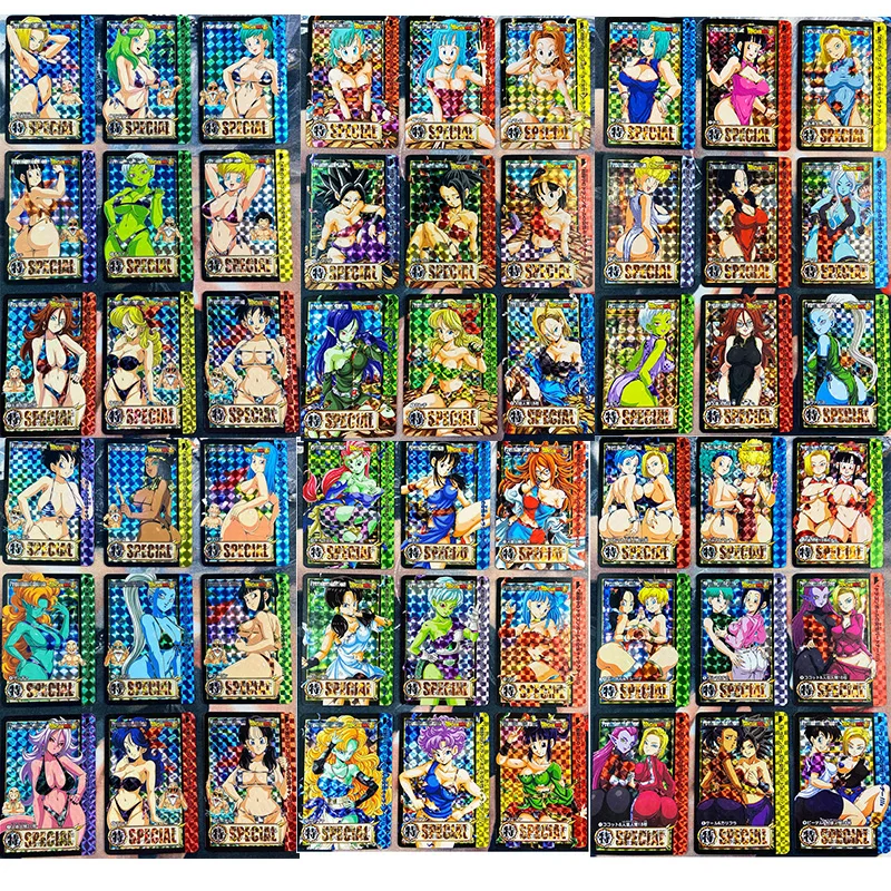 54pcs/set Dragon Ball Z Swimsuit Battle Damage Android 18 Chichi Bulma Sexy Girls Hobby Collectibles Game Anime Collection Cards