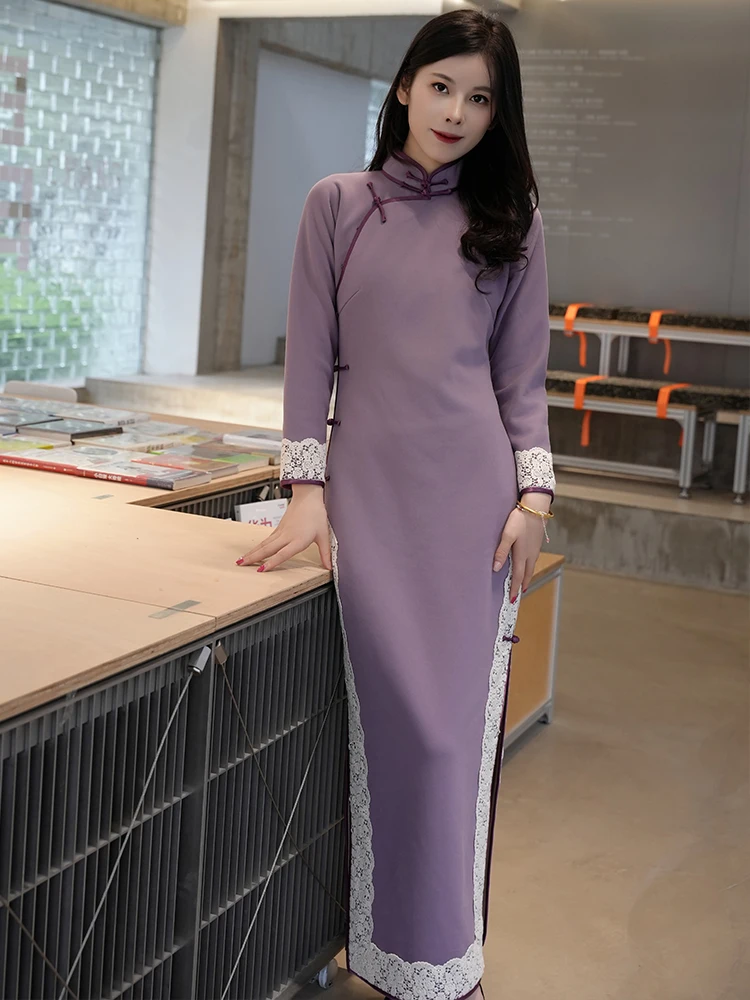 

Шелк Aoan Linglong: Новая осенняя коллекция, простой светло-фиолетовый китайский ретро-стиль, повседневный, утепленный, из шелка и австралийской шерсти.