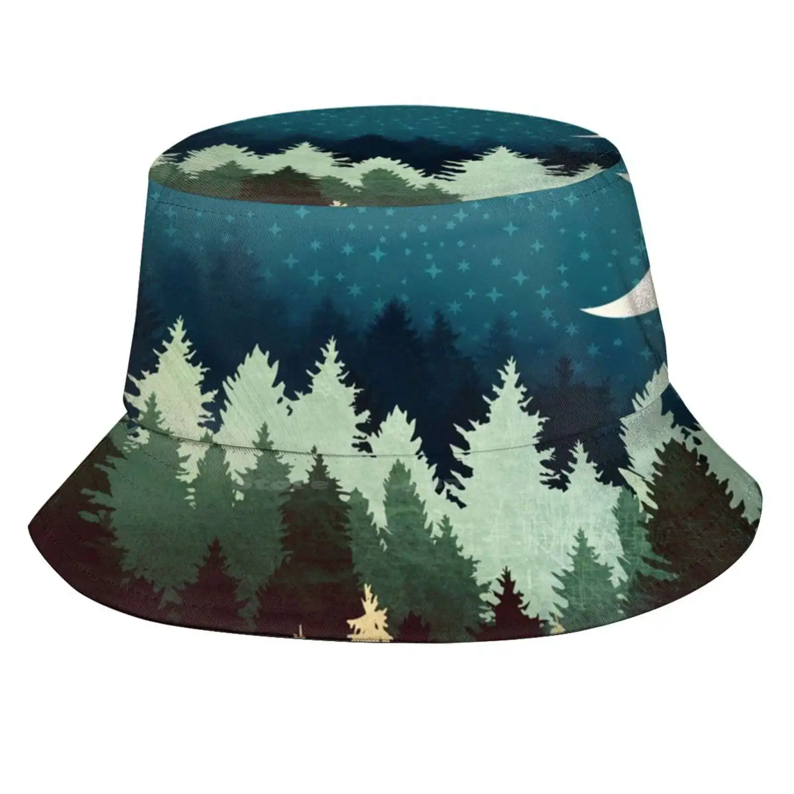 Star Forest Reflection Sun Cap Fisherman Hat Bucket Hats Stars Forest Trees Reflection Water Lake Ocean Sea Landscape Nature