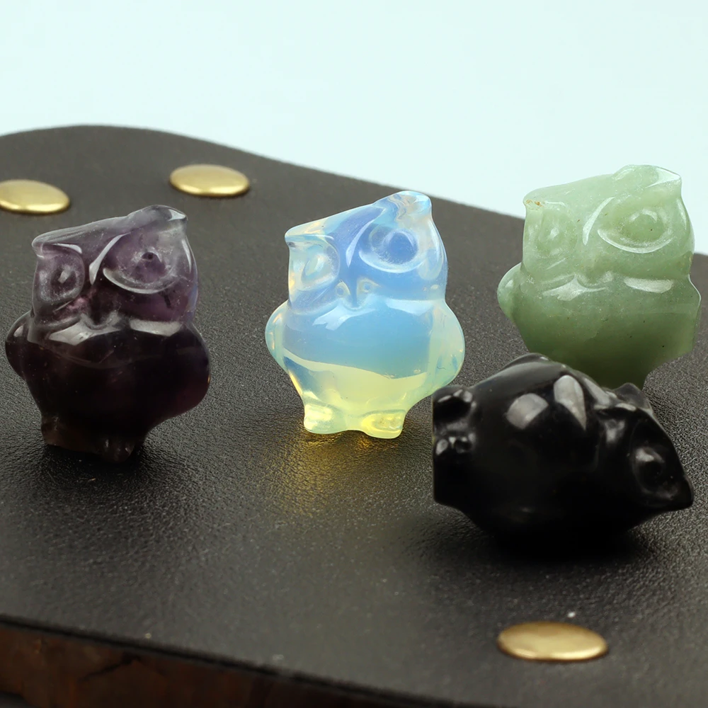 1 Inch Hand Carved Mini Owl Figurine Opalite Jade Mini Animal Crystal Craft Chakra Home Decor