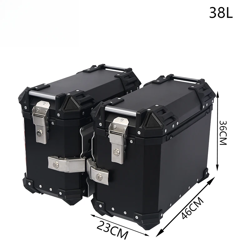 High Quality Universal Side Mounting Bracket Waterproof Anti-fall Aluminum 38L Motorcycle Side Trunk with Quick Lock