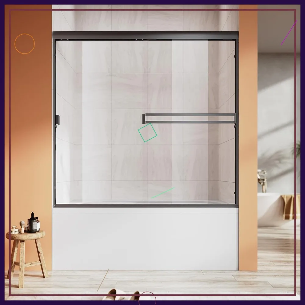 

56-60-дюймовая раздвижная душевая дверь, закаленное стекло 1/4 дюйма, защита от протечек и бесшумная конструкция с мягким закрыванием для прогулок