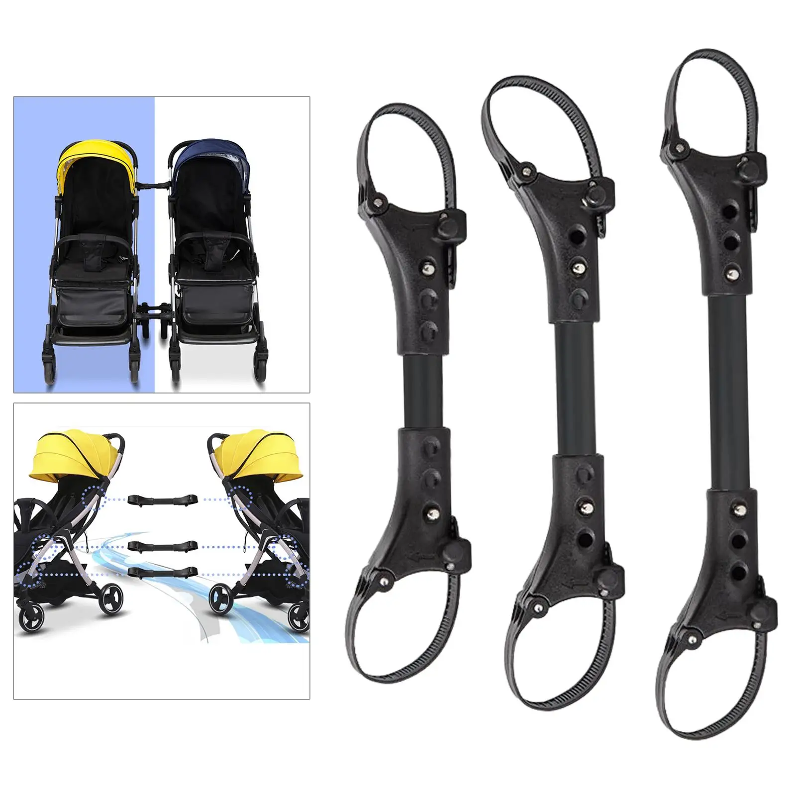 3x Twin Baby Stroller Connector Linker Aluminum Alloy Double Umbrella Attachment Durable Portable Adjustable for Cart