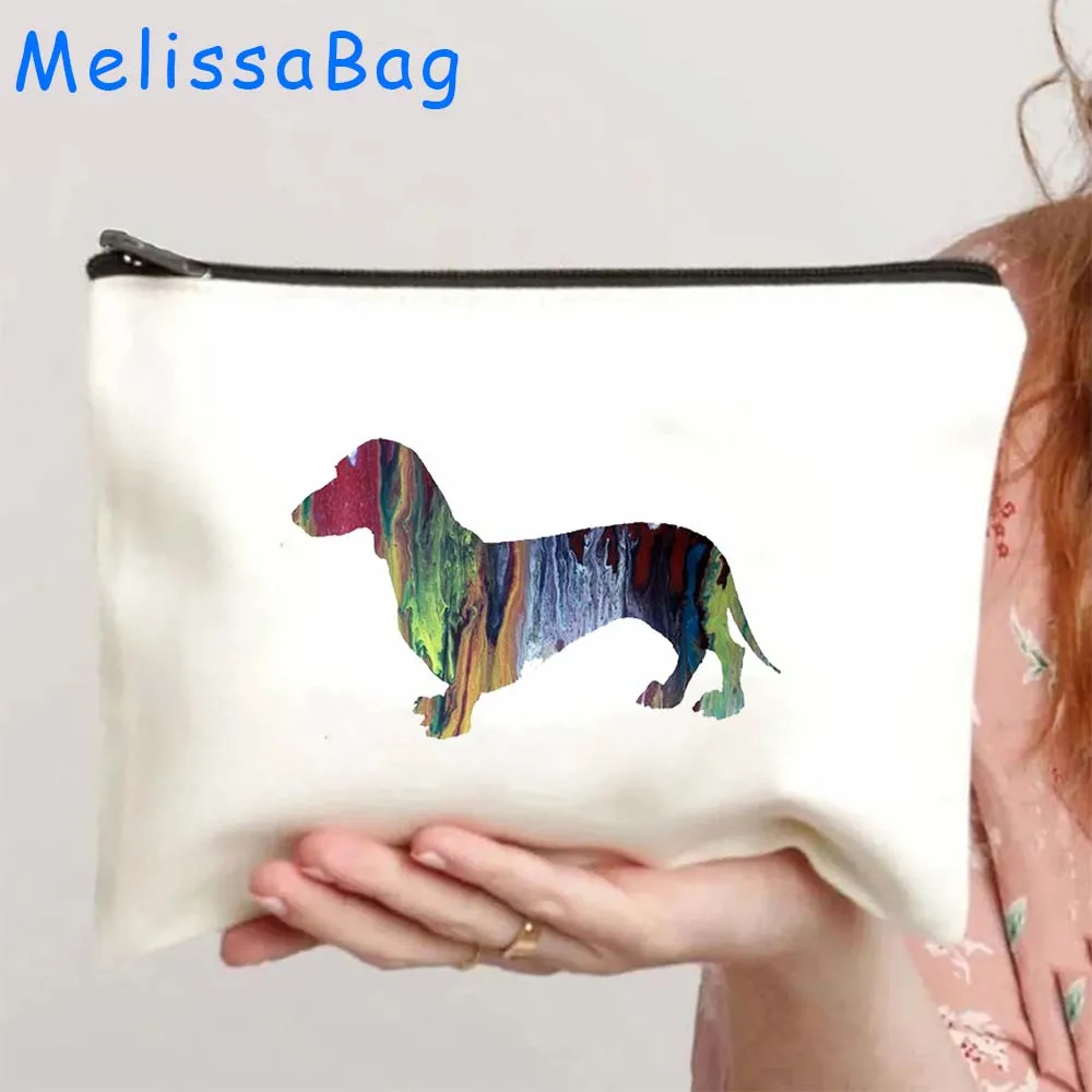 Funny Hot Dog Cartoon Dachshund Dog Cute Dachshunds Happy Sausage Dogs Cute Gifts Cosmetic Makeup Bags Pencil Case Zipper Pouch