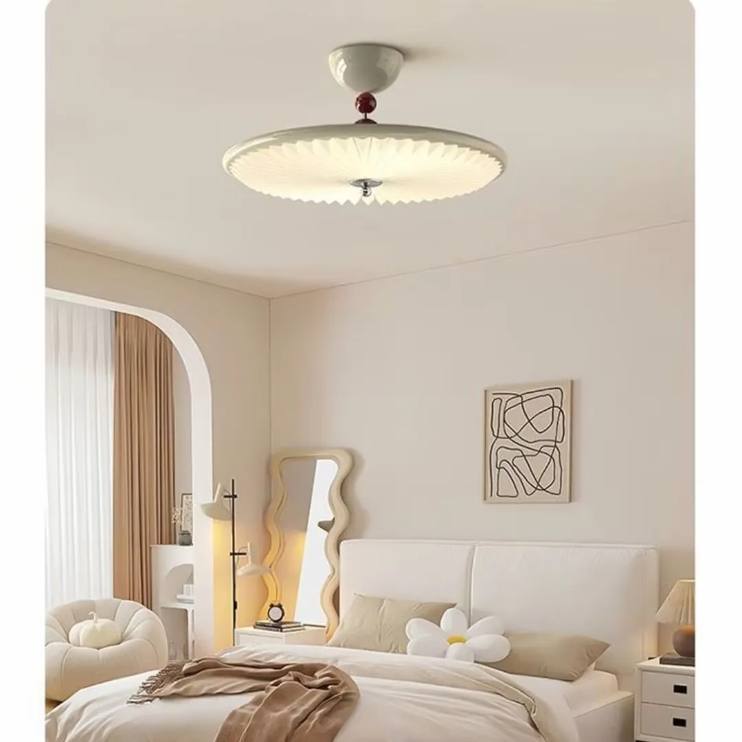 Retro pleated circular ceiling lamp, dining room lamp, full spectrum eye friendly lamp