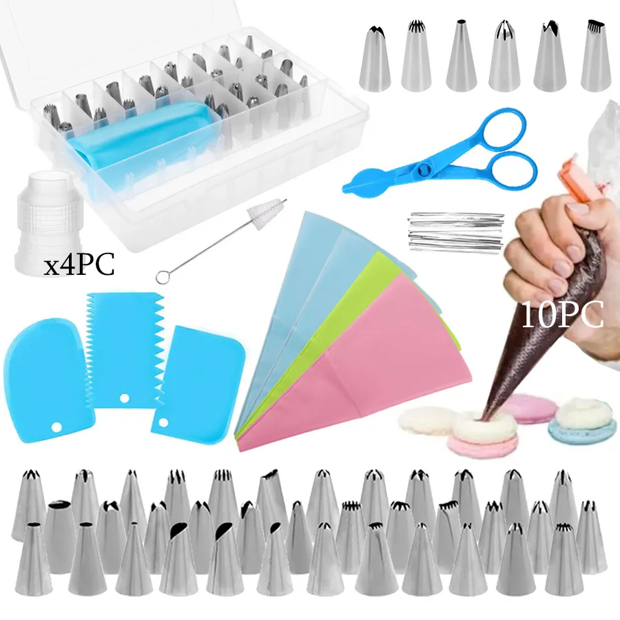 Kit de decoración de pasteles con puntas para tuberías y accesorios para bolsas, herramientas completas para hornear para principiantes, pastel de mantequilla, Fondant, 76 Uds.